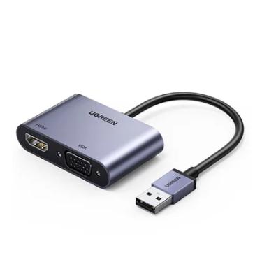 Imagem de Adaptador Hub Ugreen, Conversor USB 3.0 P/hdmi E VGA, Cinza