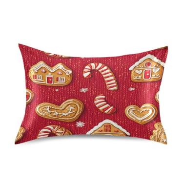 Imagem de Blueangle Fronha de cetim de biscoito de gengibre para cabelo e pele, fronha de seda, tamanho Queen (50,8 x 76,2 cm) - Capas de almofada de cetim refrescantes com fecho de envelope (148)