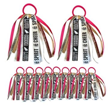 Imagem de 12 peças de fitas elásticas para rabos de cavalo com fita de torcida para mãe de torcida, laços de cabelo, jogos de festa, presentes para mulheres adolescentes e meninas (rosa)