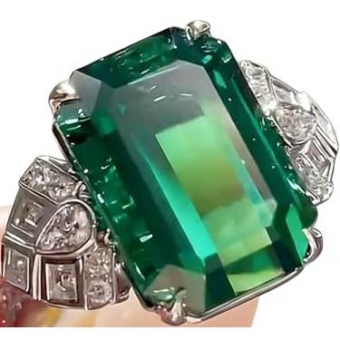 Imagem de Anéis de Zircônia Cúbica Quadrados Verdes Banhados a Prata para Mulheres Casamento Aliança de Noivado Promessa Anéis de Noivado Presente Noturno, Metal, Zircônia cúbica