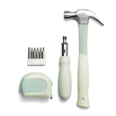 Imagem de TINKR Kit DIY Essentials – Martelo de 227 g, chave de fenda catraca com 6 pontas, fita métrica de 5 m – Conjunto de ferramentas domésticas para reparos e projetos diários