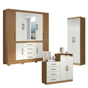 Imagem de Guarda Roupa Casal e Armário Multiuso e Cômoda Sapateira Nápole 2045149 New 2000192 Londres 2004142 8 Portas Giratórias