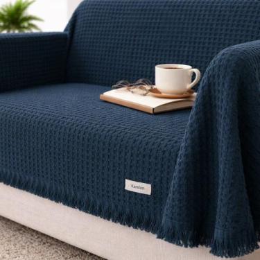 Imagem de Manta Sofá Decorativa Poltrona Algodão Denver Franja Karsten, PETROLEO