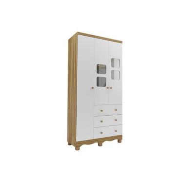 Imagem de Guarda Roupa Bebê Solteiro Uli 3 Portas de Bater 3 Gavetas MDF Branco-Amendoa Móveis Peroba