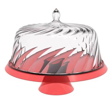 Imagem de Boleira Porta Bolo com Cúpula e Pé 25cm Vermelho Transparente Glassy Crippa Doces