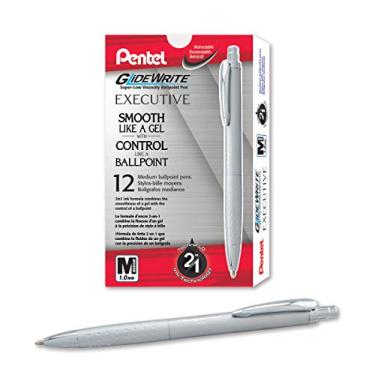 Imagem de Pentel Caneta esferográfica executiva GlideWrite, (1,0 mm), linha média, tubo de metal prateado, tinta preta, pacote com 12 (BX970Z-A)