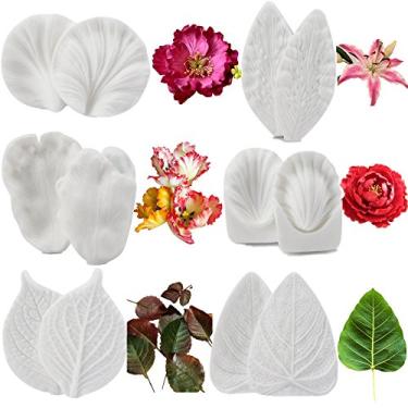 Imagem de 6 conjuntos de moldes de veias de silicone de flor e folha de gumpaste Sugarcraft Fondant Flower Making Ferramentas para decoração de bolo de casamento, chocolate, açúcar, sabão, pasta de goma
