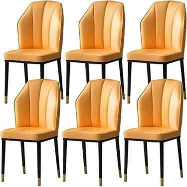 Imagem de Conjunto De 6 Cadeiras De Jantar De Cozinha Moderna Com Assento Macio De Encosto Alto Moderno, Cadeiras De Sala De Estar De Cozinha À Prova D'água, Cadeira Lateral De Couro PU Com Pernas De Metal,