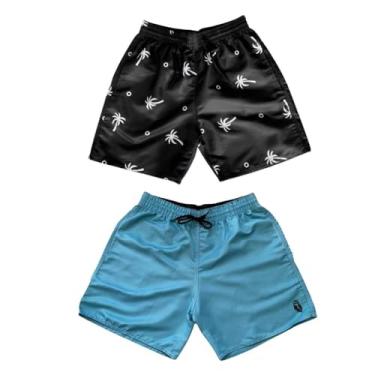 Imagem de Kit 2 Bermudas Tactel Com Bolsos Masculina Shorts Moda Praia (BR, Alfa, M, Regular, Regular, PRETO AZUL BB)