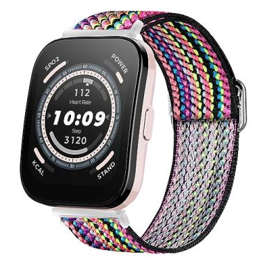 Imagem de Relógio inteligente compatível com Amazfit Bip 5, Lamshaw 22 mm elástico elástico ajustável compatível com Amazfit Bip 5 / Cheetah Pro / Cheetah / GTR 47mm / GTR 2 / GTR 3 / GTR 3 Pro / GTR 4 / GTR 4 / GTR 2e / Falcon / Stratos (arco-íris estilo asteca)