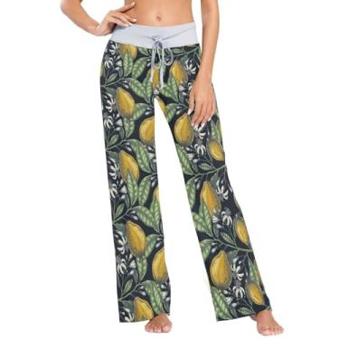 Imagem de KLL Pijama de limão elegante de frutas cítricas desenhadas à mão para mulheres calças pijama confortáveis calças femininas para outono estampado PP, Limões elegantes de frutas cítricas desenhadas à