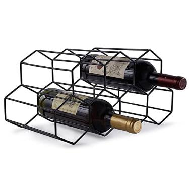 Imagem de Adega de vinho de bancada – Suporte de 7 garrafas para armazenamento de vinho, suporte de vinho independente para armário de bar de adega, suporte de vinho de mesa de metal com design moderno, suporte de vinhos para cozinha