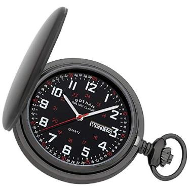 Imagem de Gotham Relógio masculino Railway Classic Gunmetal aço inoxidável analógico quartzo dia/data Hunter relógio de bolso # GWC14110BBK