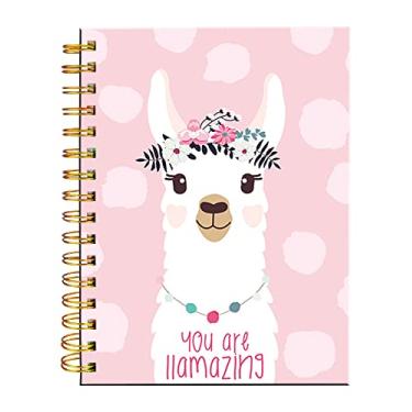 Imagem de iampanda Caderno espiral de jornal, encadernação de fio duplo forte com papel premium para meninas mulheres, 60 folhas engraçadas A5 Caderno/Diário pautado pela faculdade, perfeito para presentes escolares em casa, lindo Llama rosa