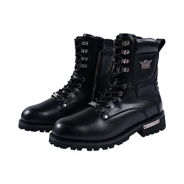 Imagem de GARGOYLE BELLS Botas de motociclista masculinas de couro sintético com cadarço e zíper lateral, Preto, 42
