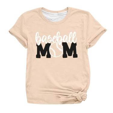 Imagem de Duobla Camisetas femininas de beisebol para mãe, lindas camisetas casuais de verão, manga curta, camisetas estampadas da moda 2024 na moda, Bege, G