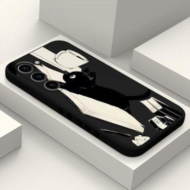 Imagem de LEECG Capa para Samsung Galaxy S23, capa para Samsung S23, design de padrão criativo, capa protetora fina de silicone para celular S23 6,1 polegadas, gato preto