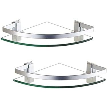 Imagem de Prateleira de canto de vidro para chuveiro, prateleira de vidro temperado para banheiro montada na parede com trilho, prateleira de canto de vidro temperado de 8 mm para chuveiro, pacote com