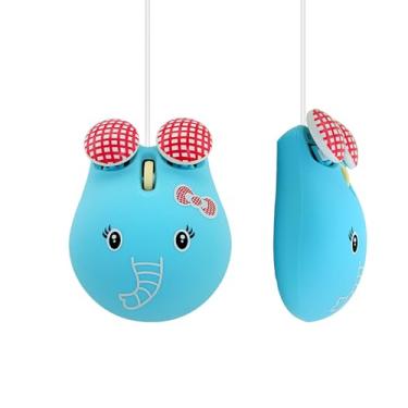 Imagem de JieruiDeng Lindo mouse de elefante, mouse de computador com fio USB para PC laptop, mouse óptico com fio pequeno 1600 DPI (azul)