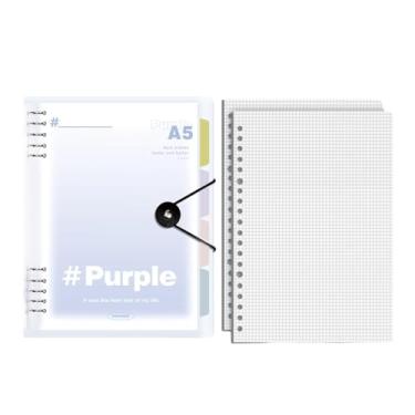 Imagem de Joucien Caderno de grade horizontal simples e engrossado com fichário de metal destacável-A5 roxo/grade/120 folhas