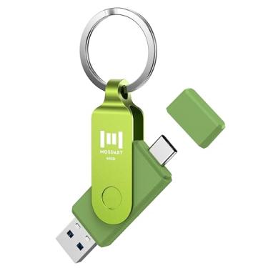 Imagem de MOSDART Pen drive USB 3.1 de 64 GB de velocidade rápida C e um duplo, cartão de memória exFAT com chaveiro e indicador de LED, para iPhone 15 e 16, telefone Android, iPad, MacBook e outros laptops,