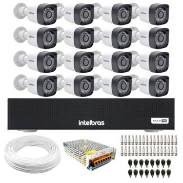Imagem de Kit 16 Câmeras Tudo Forte TF 2020 B Full HD 1080p Bullet Visão Noturna 20M Proteção IP66 + Dvr Intelbras MHDX 3116-C 16 Canais