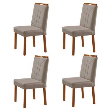 Imagem de Kit 4 Cadeiras Luna Com Puxador Móveis Minas Cor Veludo Cinza