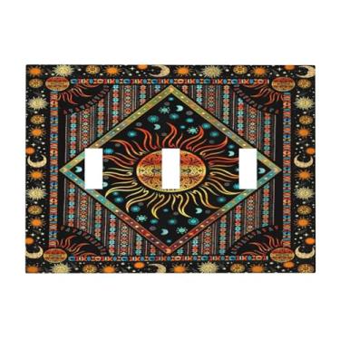 Imagem de Wpshijia Capa de interruptor de luz Boho Ardente Sol Hippie Retro Bohemian Gypsy 3 Gang Placa de Parede Placa de Interruptor de Luz Tripla Interruptor Interruptor Decorativo Capas de Tomada Elétrica