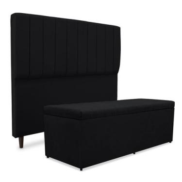 Imagem de Kit quarto mavi cabeceira + recamier suede preto 140cm - SRJ IMÓVEIS