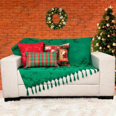 Imagem de Kit Manta Xale Sofá Natal com 3 capas de Almofadas Quadrada e Quebra R