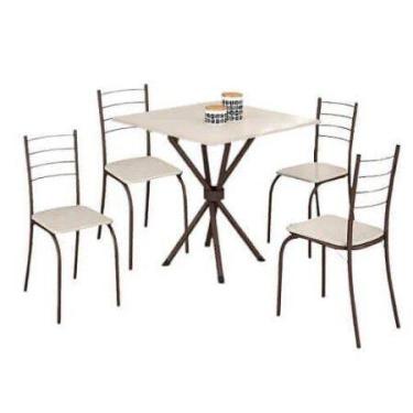 Imagem de Mesa Rio Tampo Granito 75x75cm com 4 Cadeiras Marrom Off White - teixe