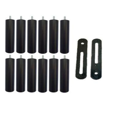 Imagem de Kit 12 Pés De Cama Box ou Baú Queen King Tubo Preto 13cm C/ Chapa Uniã