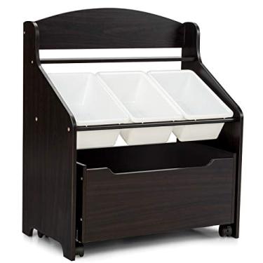 Imagem de BETTARY Organizador de armazenamento de brinquedos de madeira com 4 gavetas móveis, organizador de armazenamento de chão com várias caixas, organizador de exibição de brinquedos com rodas, baús de