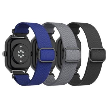 Imagem de Astorgos Pacote com 3 pulseiras de nylon elástico compatíveis com Amazfit Active/GTS 4/4 Mini/GTS 3/GTS/GTS 2/2 Mini/2e/Bip 3/3 Pro/Bip/Lite/S/U/U Pro/GTR 42mm/GTR Mini, pulseira de relógio de tecido