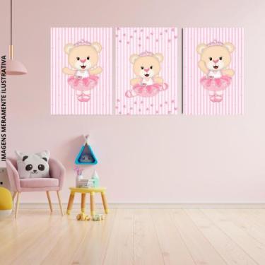Imagem de Kit 3 Quadros Decorativos infantil Ursinha Bailarina 20x28 - BS QUADRO