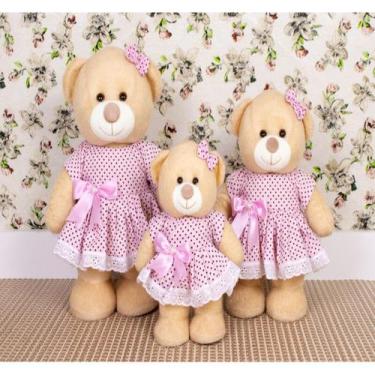 Imagem de Trio de ursos vestido poá com lese, pelucia em pé - para nichos - CKD 