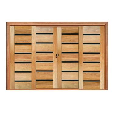 Imagem de Porta de Correr BBB Friso Preto 4 Folhas em Madeira Maciça Cedro Arana