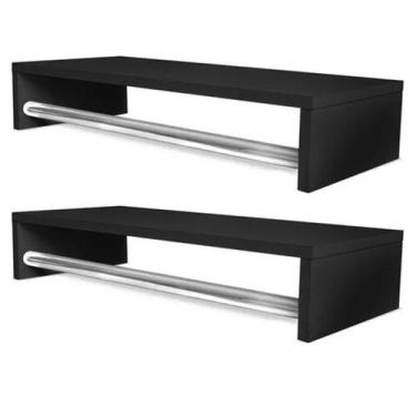 Imagem de Kit 2 Cabideiros De Parede Arara de Roupas Organizador em MDF Preto ou