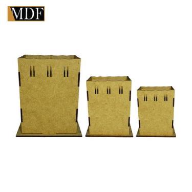 Imagem de Trio de Cachepot Borda Ondulada Passa Fita P M G Laser Mdf Madeira - A