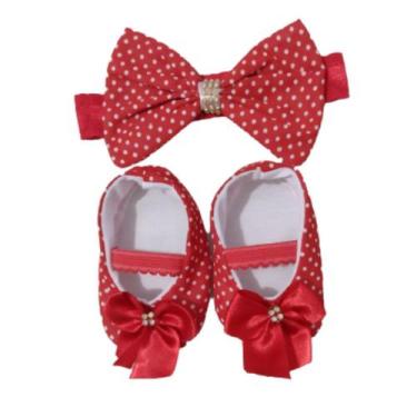 Imagem de 1 Kit faixa com sapatinho bebê menina - Duda Baby Shop, Vermelho de bo