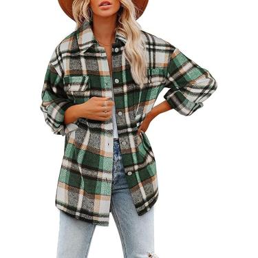 Imagem de Camisa feminina xadrez patchwork xadrez camisa de flanela blusa casual camisa oversized Jacet Lumberjac camisa manga comprida camisa blusa blusa camisa, verde a, XL