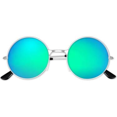 Imagem de BOUBONI Óculos de sol hippie redondos hippie anos 60 anos 70 roupas de decoração de festa descoladas óculos de sol para mulheres e homens com pano de óculos e bolsa de óculos para lembrancinhas de