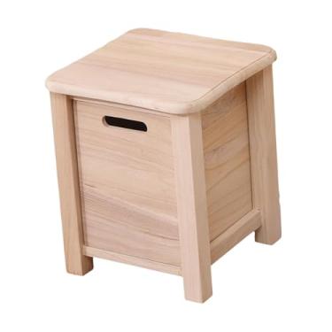 Imagem de DimyFew Banco de armazenamento de madeira, banco para troca de sapatos, decoração, banco pequeno doméstico com bordas arredondadas para sala de estar, entrada, Madeira, 30cmx30cmx35cm