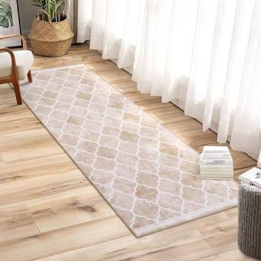 Imagem de WESTLOOM Tapete de corredor 5 x 15 cm moderno corredor marroquino geométrico lavável antiderrapante destaque cozinha manta fina para quarto, bege/marrom claro
