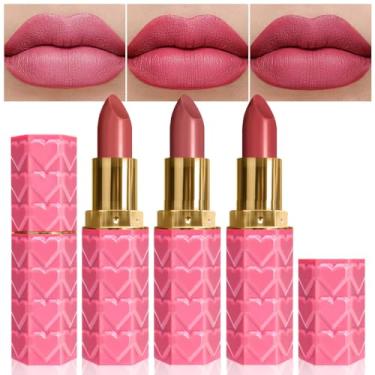 Imagem de CAKAILA 3 Peças de Batom de Veludo Fosco para Mulheres, Conjunto de Batom Nude de Longa Duração Fosco 24 Horas À Prova D'Água para Meninas, Maquiagem Natural para Lábios, Maquiagem de Batom Antiaderen