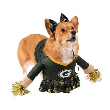 Imagem de Fantasia de cachorro torcida oficialmente licenciada pelo NFL Green Bay Packers inclui vestido com braços de pelúcia sintética, pompons de tinsel e faixa de cabeça com laço de cetim, tamanho M
