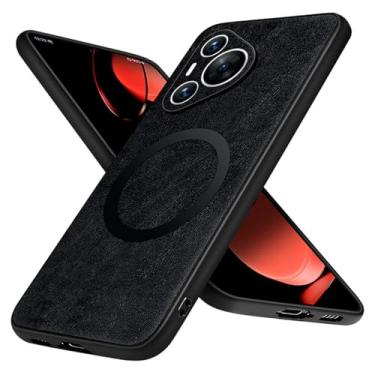 Imagem de POYUFRG Capa de couro para Huawei Pura 70 Ultra/70 Pro/70 Pro+/70, capa de telefone ultrafina e leve com sucção magnética, proteção de lente à prova de choque, preta, 70 Ultra