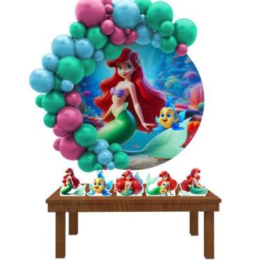 Imagem de Kit Festa Painel Redondo Ariel Pequena Sereia 3D -IMPAKTO VISUAL