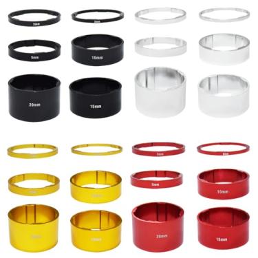 Imagem de Xmomx Espaçador de arruela de fone de ouvido de bicicleta de 4 cores, 4 conjuntos de 2/3/5/10/15/20 mm, serve para cabeças de 28,8 mm, tubos de direção para bicicleta de estrada, MTB, preto, vermelho,