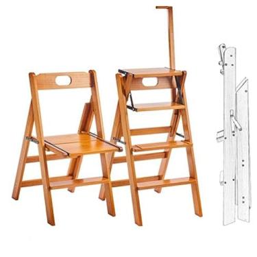 Imagem de Escada dobrável de madeira maciça para biblioteca, escada, escada, escada, escada, escada, degrau, degrau, 4 degraus, escada dobrável com corrimão, suporte de exibição de 4 degraus, suporte de flores,